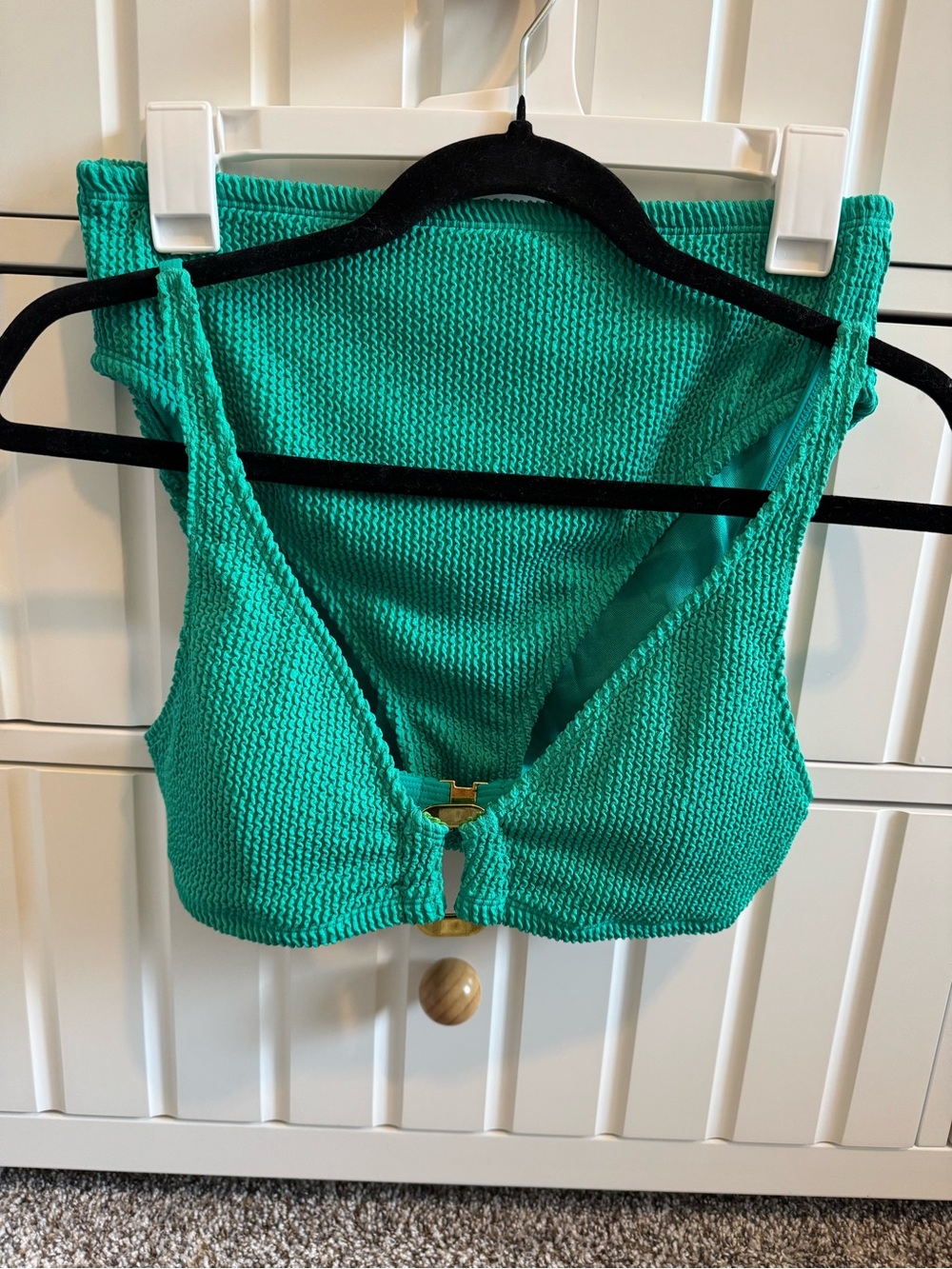Teal Textured Bikini with Gold Detail; High Waisted Bottoms